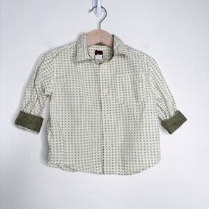 Tea Collection Button Down Shirt Green Geometric Pattern Contrasting Cuff 12-18M